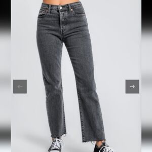 Levi's Women's High Rise Grey Wedige Aritzia 27 Raw Hem Thick Denim Black Jeans